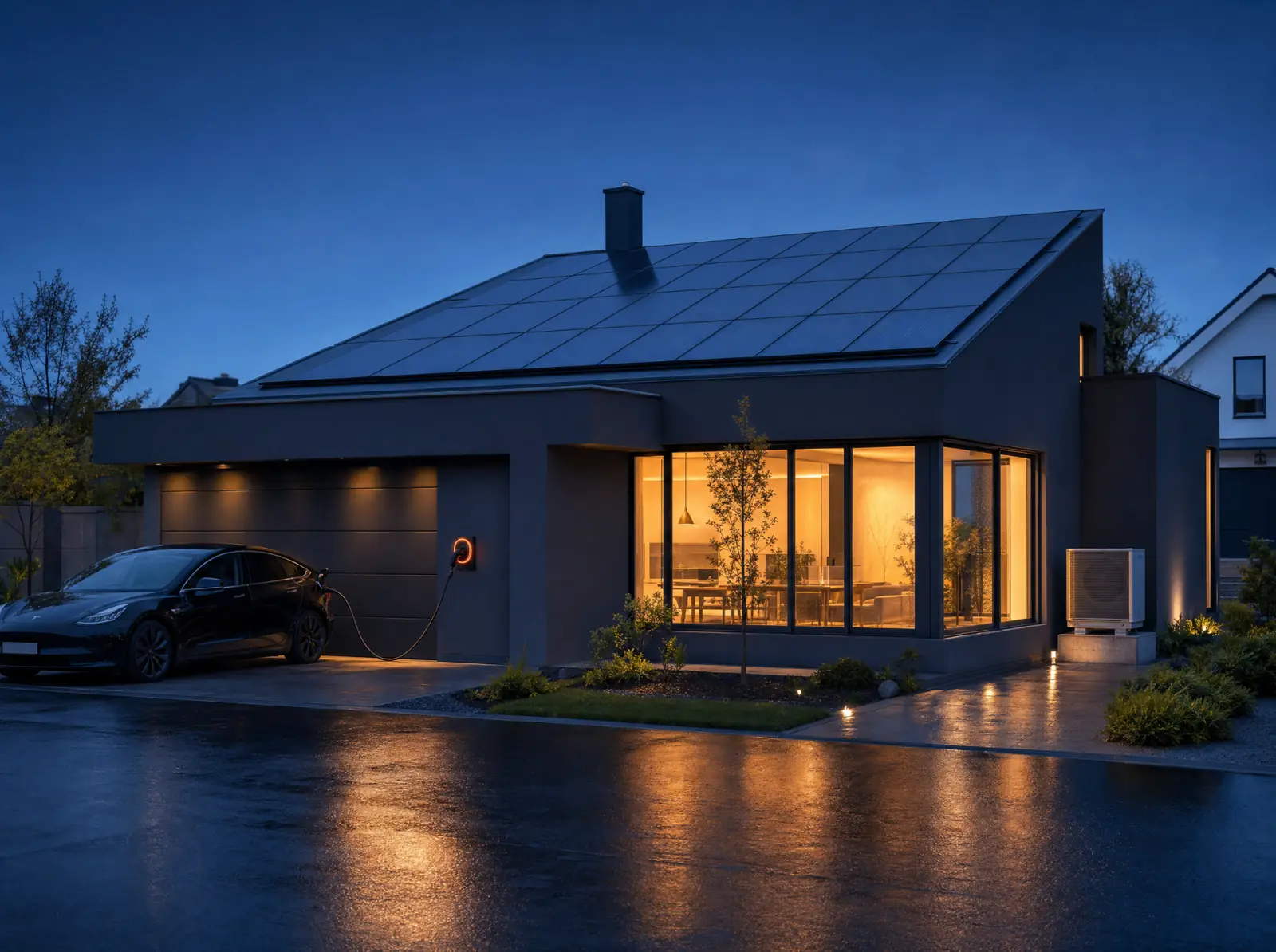 Modernes Eigenheim mit Photovoltaikanlage und Wärmepumpe